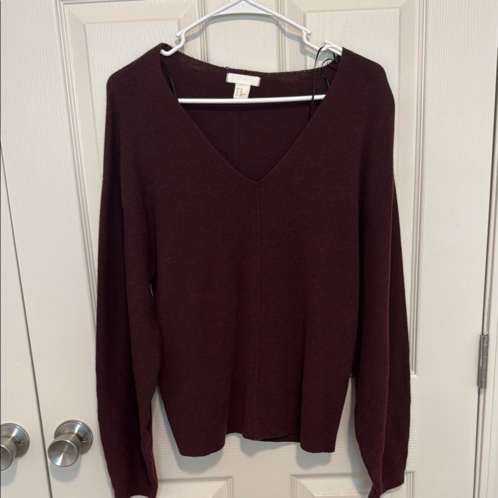 H&M Dark Violet V-Neck Sweater Lightweight Knit